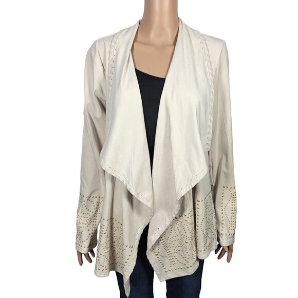 Coldwater Creek Women's Cream Faux Suede Western/Boho Open Jacket Size M - Picture 1 of 13
